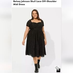 Betsey Johnson Black Skull Lace Off-Shoulder Midi Dress